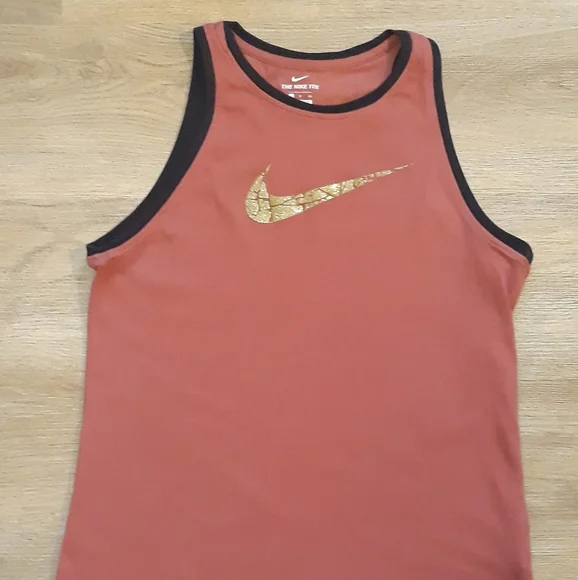 The Nike Tee Dri Fit Tank Top Red with Gold Glitter Swoop - Size Small - Picture 6 of 10